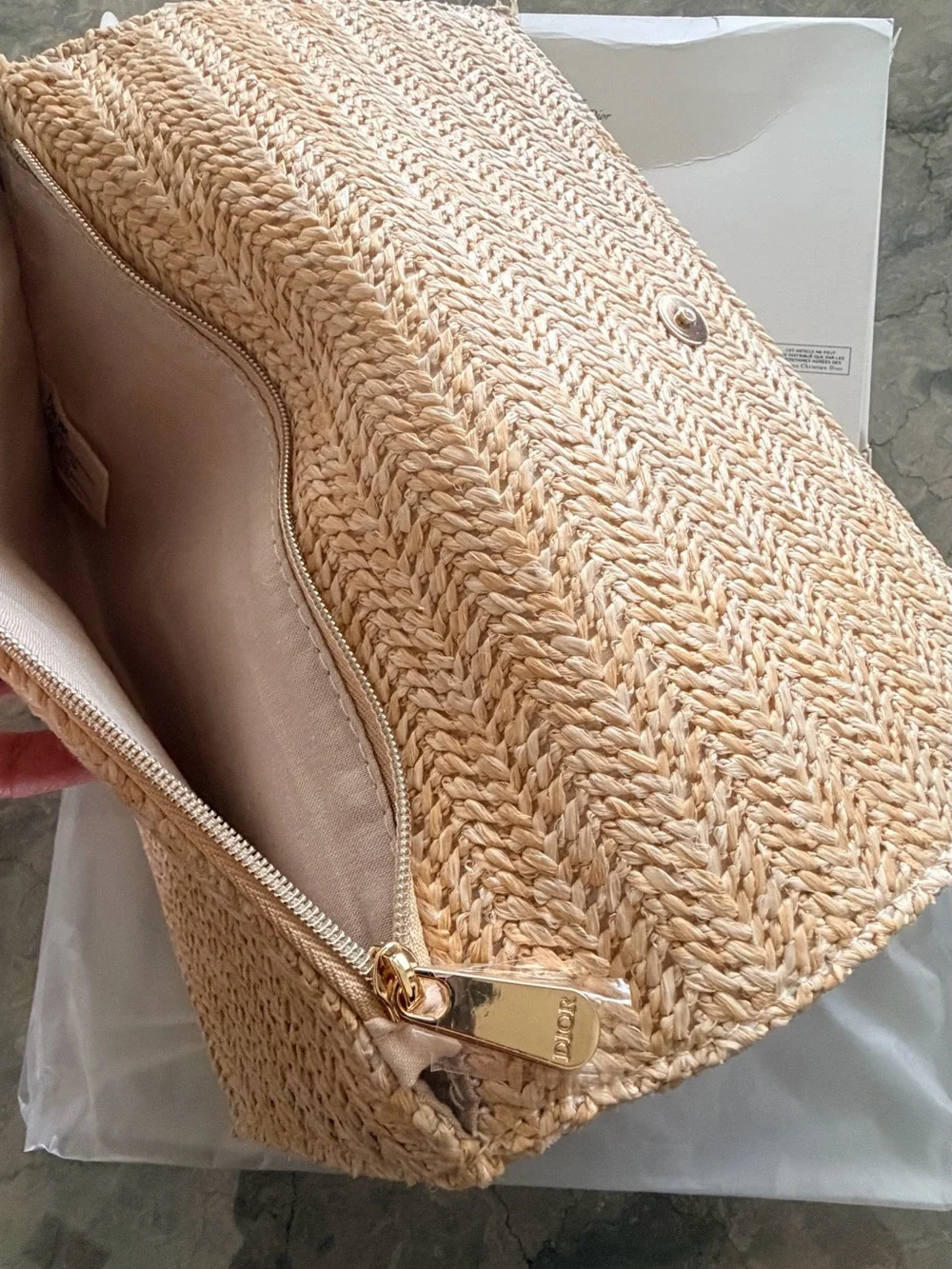 DIOR Natural Raffia Foldover Clutch - Beige